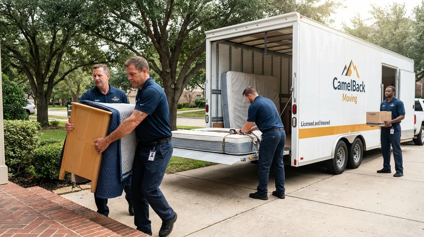 Crew loading residential truck for cross-state move from Beecher, IL